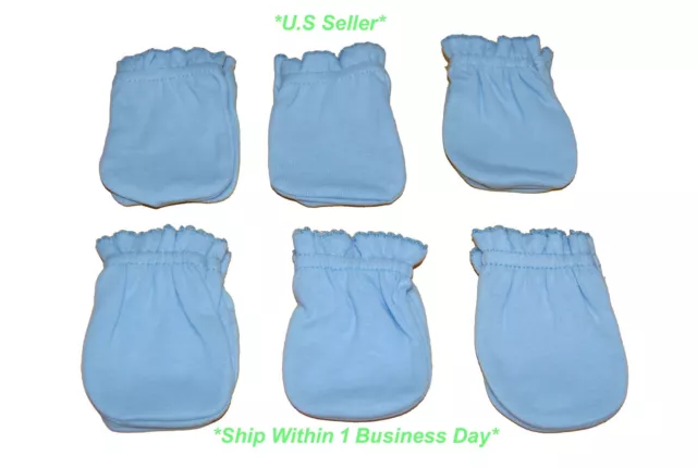 6 Pairs Cotton Newborn Baby/infant Boy Anti-scratch Mittens Gloves - Light Blue
