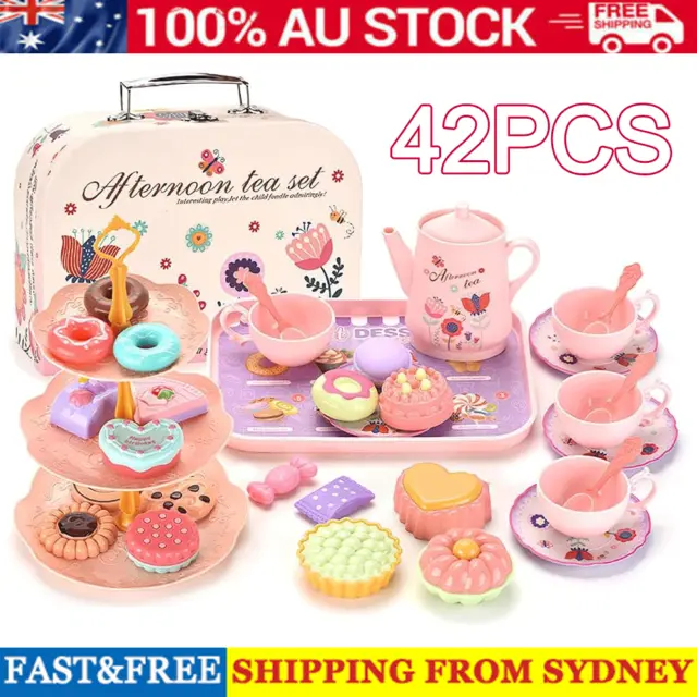 42Pcs Toy Tea Set Kids Children Role Play Pretend Cake Tea Party Set Gift Toys