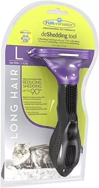 Furminator DeShedding Tool Large Cat Long Hair Reduces Loose Hair