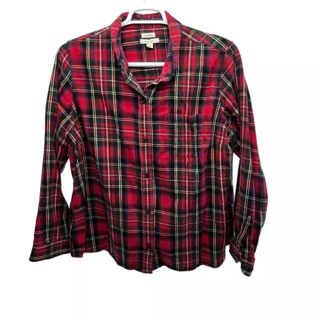 L.L. Bean Flannel Shirt Women’s 2X Red Plaid Long Sleeve 100% Heavy Cotton