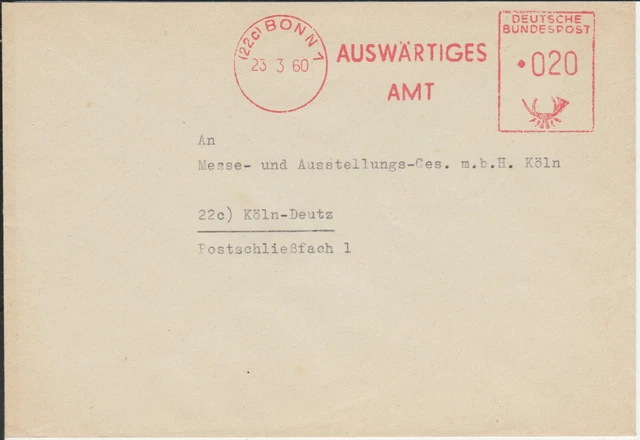Brief mit Freistempel / AFS Bonn, Auswärtiges Amt, Konsulat Belo Horizonte, 1960