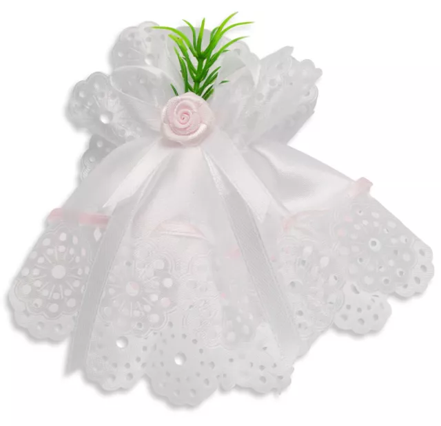 Kerzenmanschette Satin Stoff Rosa Weiß 11 cm Tropfschutz für Taufkerze Mädchen