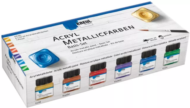 KREUL Acryl Metallicfarbe Basis Set 6 x 20 ml im Glas