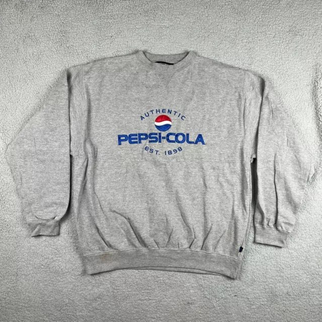 Vintage Pepsi Cola Sweater Mens Large Grey Jumper Embroidered Holloway Y2K