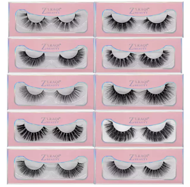 Pair 3D Mink False Eyelashes Wispy Cross Long Thick Soft Fake Eye Lashes UK 2