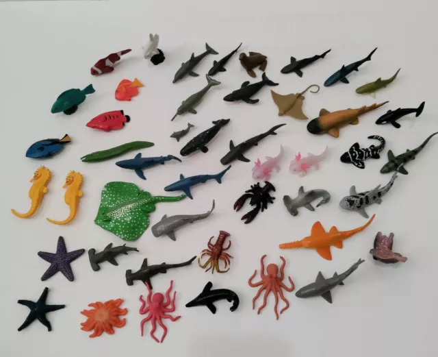 Sea Life Creatures Animal Toys Lot of 40+ Sharks Fish Whales Seahorse