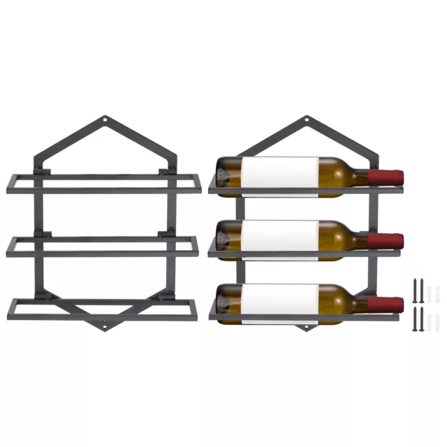 2 Set Wall Mounted Wine Rack - Hanging Wine Bottle Holder Holds 3 Bottles Black