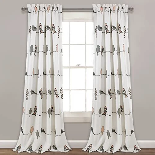 Lush Decor Rowley Birds Curtains Room Darkening Window Panel Set for Living D...