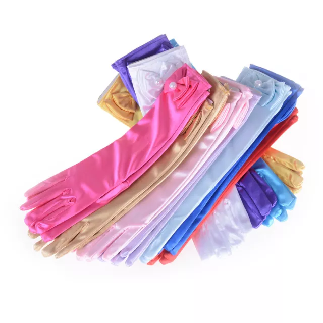 Kids Satin Bow Pearl Long Gloves Elbow Length Princess Costume Dress Party;WL