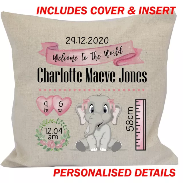 Baby Birth Details Cushion Personalised Name Baby Girl Arrival Newborn Gift