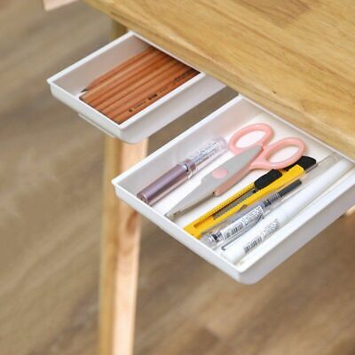 Under Drawer Box Storage Organizers Hidden Table Cabinet Desktop Shelf Container