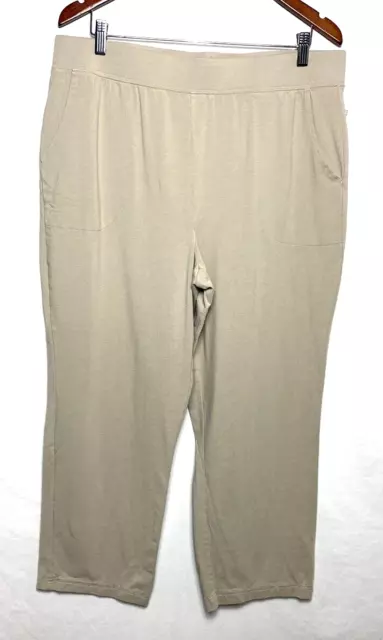 Denim & Co. Tapered Full Length Pant w/ Pockets Size L Beige B14*H