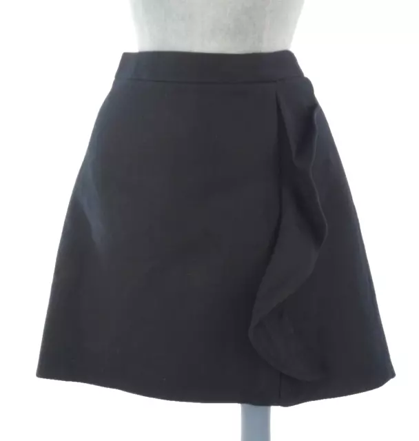 JCrew Skirt Mini Black A Line Wool Ruffle Detail Lined Retro 70s US 10 UK 14