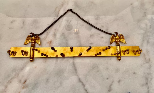 Vtg Brass Eagle Wall  Brass Hooks with chain made in Italy Rare tie holder
