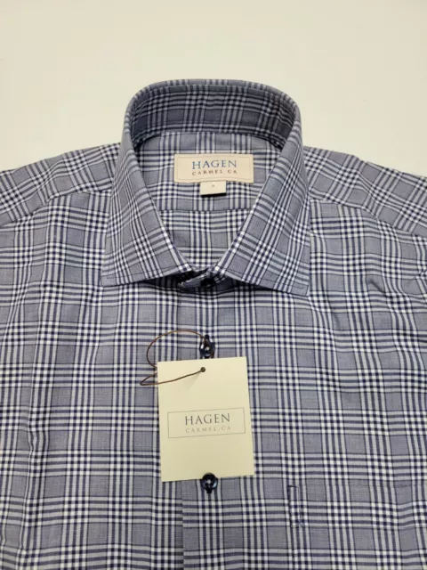 HAGEN CARMEL Men's Small Blue Plaid Check COTTON & CASHMERE Long Sleeve Shirt 3