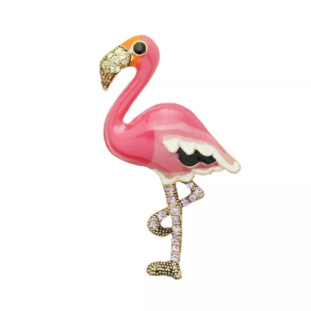 Flamingo Pin Crystal Enamel Pink Bird Brooches Tropical Jewelry GOLD