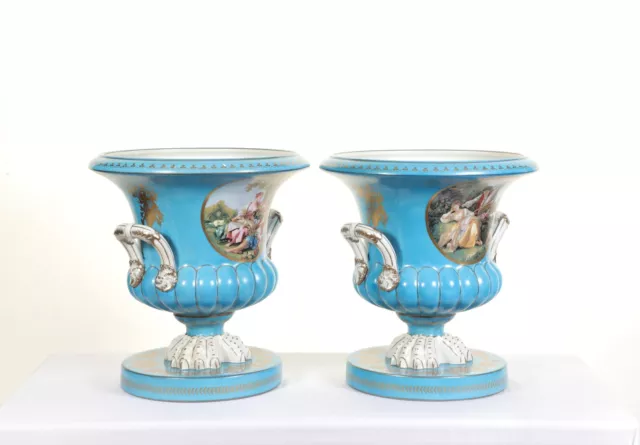 Pair Sevres Porcelain Urns Campana Romantic Scenes 2