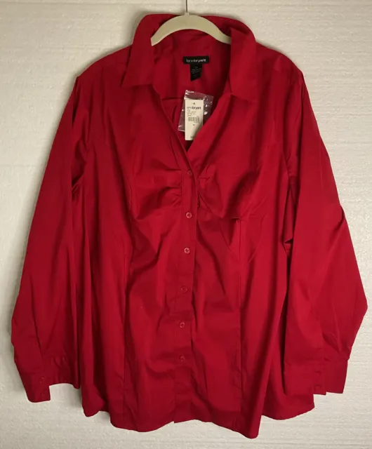 Lane Bryant Top Womens Shirt 16 Career Red Button Up Long Sleeve NWT