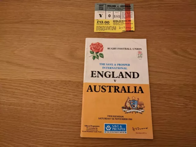 1988 England v Australia - Rugby Union + Match Ticket