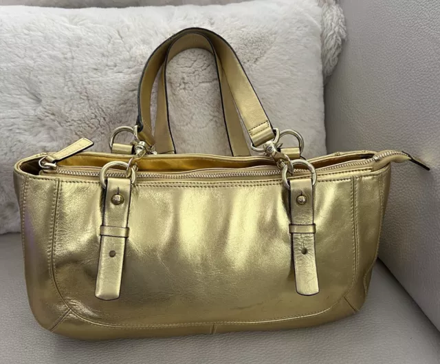 Lauren Ralph Lauren Gold Metallic Leather Shoulder Handbag