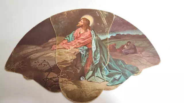 Vintage  Christ in  Gethsemane Paper Fan  Funeral Home Used Religious Praying