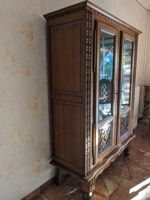 MINGPING Bibliothèque en bois massif, bibliothèque avec porte en verre, armoire de rangement en bois de pin pour salon (couleur : 180 x 180 x 30 cm (A+B+C