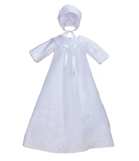 Baby Girls White Satin Long Sleeves Christening Gown Bonnet 0 3 6 9 12 Months