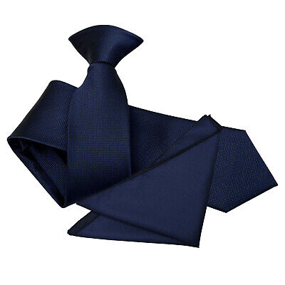 Navy Blue Slim Clip per Cravatta Fazzoletto Set In Tessuto Plain Solid controllo mediante DQT