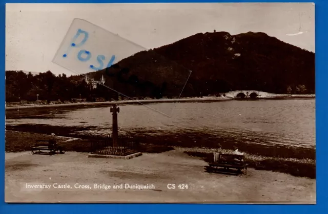 Old Rp Postcard Inveraray Castle Cross Bridge & Duniquaich Argyll & Bute Nr Oban