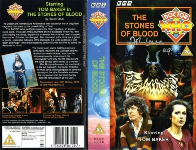 Doctor Who: The Stones of Blood VHS Cover Signed by JOHN LEESON