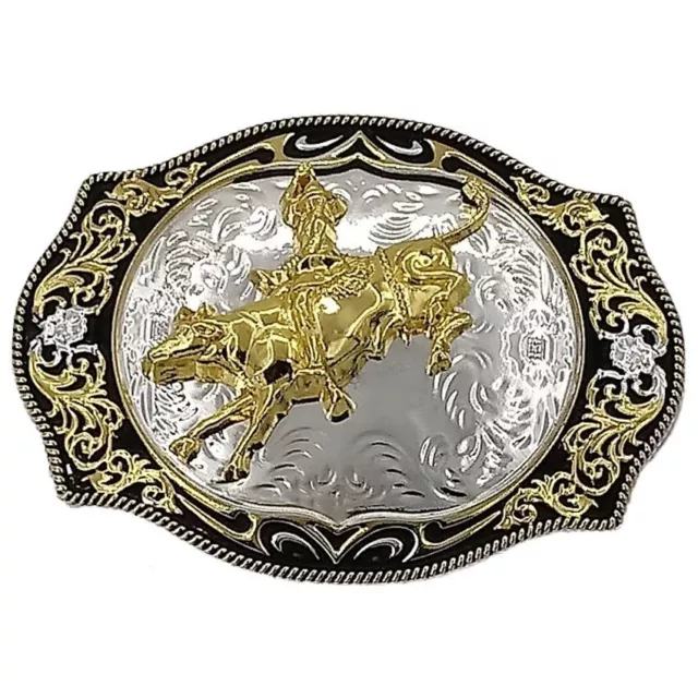 Silver Gold Tone Bull rider Rodeo Belt Buckle Western Cowboy 039