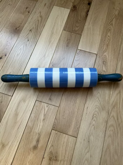 Blue And White Cornishware Rolling Pin  TG green