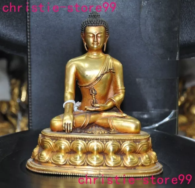 6" Tibet Buddhism Pure bronze 24k gold gilt Shakyamuni Sakyamuni Buddha statue