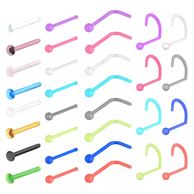 8Pcs/lot Acrylic Nose Ring Retainer 20G Bioflex Screw L-Bend Nose Pin Bone Studs