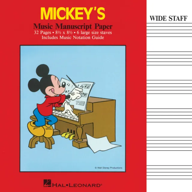 Mickey Mouse Manuscript Paper Staff Music Sheets Guide Large 6 Staves 32 Pages