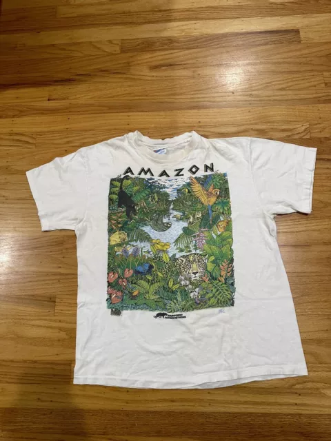 VTG Amazon Rainforest Action Network Habitat Single Stitch T Shirt Mens Large