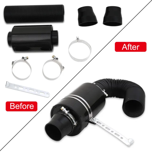 3" Carbon Fiber Cold Air Filter Intake Induction Pipe Power Flow Hose System 2