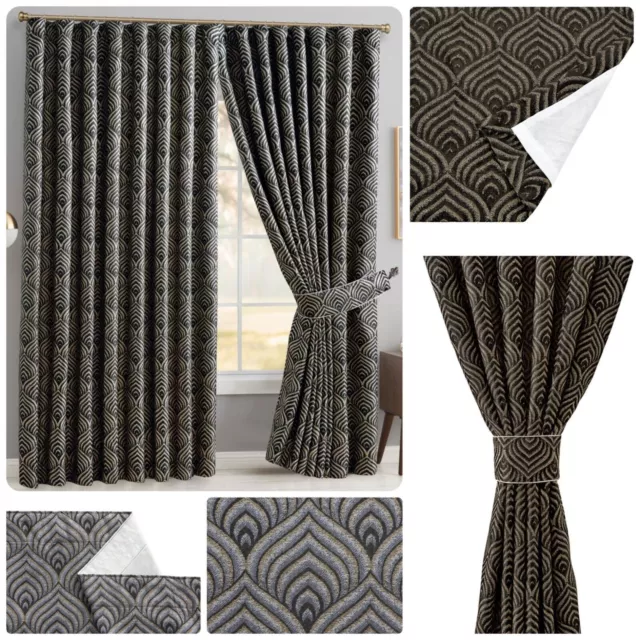 New Fully Lined Tape Top Pencil Pleat Blackout Jacquard Ready-Made Curtain Pair