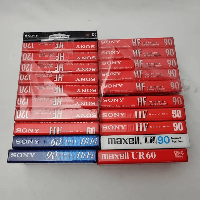 21 New Sony Maxell Audio Cassette Tapes - 60 90 & 120 minute UR, HF, HI-FI - Nor