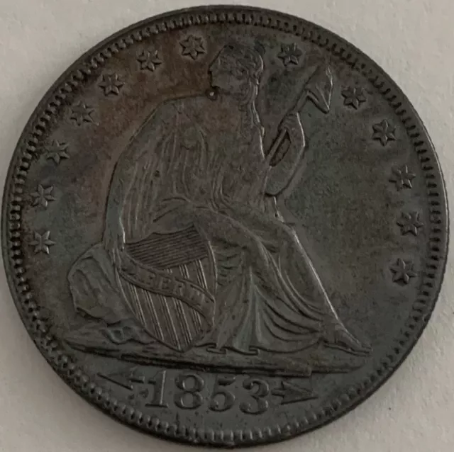 1853-P 50c Liberty Seated Silver Half Dollar Arrows & Rays AU