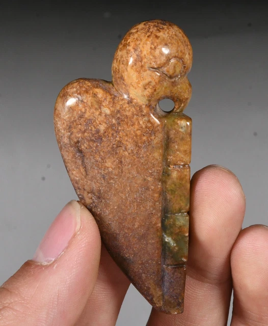 2.7''OLD CHINESE HONGSHAN Culture Hetian Jade Carving Bird Amulet ...