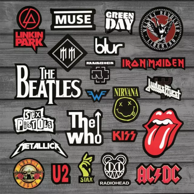 Lot de Stickers Rock, Musique, Logos Groupes de Rock, Metal, Punk