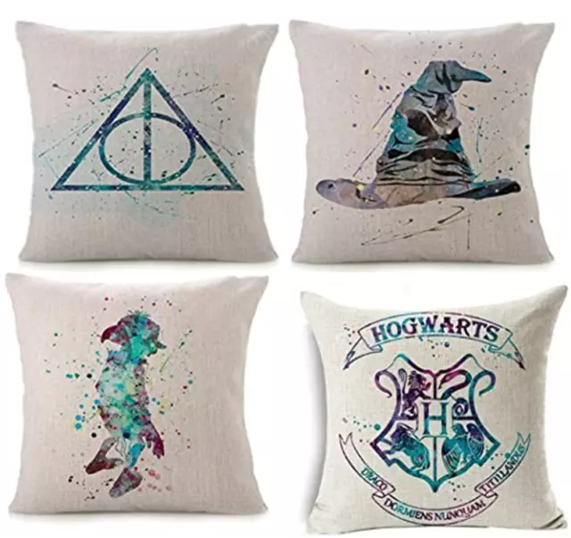 Harry Potter Universe Ink Style Themed Linen 18" x 18" Throw Pillows US Seller