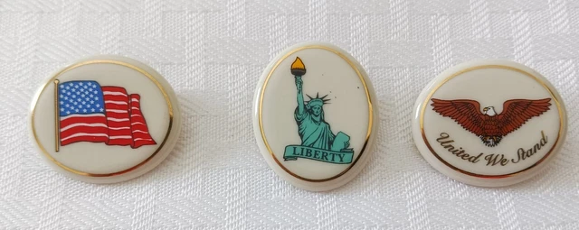3 Lenox Pin Flag Eagle Statue Of Liberty Made in the USA 3 Lenox Pin Flag Eagle Statue Of Liberty Made in the USA