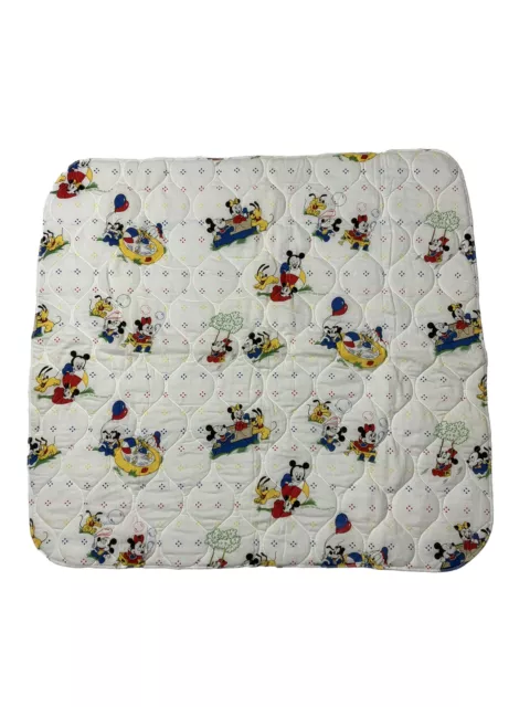Vintage 1984 Disney Baby Nursery Thin Crib Quilt Blanket Mickey Minnie Pluto