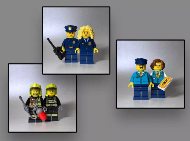 LEGO® Figuren City Bahnhof Zug Schaffner - Feuerwehr - Polizei Polizisten (BFP)