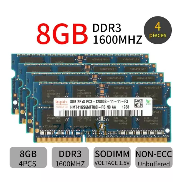 32GB 4x 8GB 4GB DDR3 1600MHz PC3-12800S 204Pin SODIMM Laptop Memory Hynix Lot BT