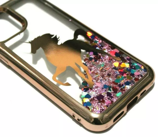 iPhone 12 / 12 Pro (6.1") - Rose Gold Unicorn Moving Glitter Liquid Case Cover