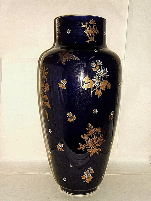 Grand Vase Amphore Gres Majolique Fleur Et Papillon Sarreguemines Epoque 1900