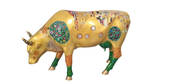 Statue vache Cow Parade, en résine multicolore. Modèle "Klimt" L 30 cm